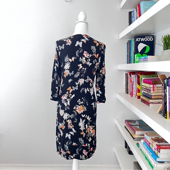 The Kooples Lace Up Black Butterfly Floral Print Dress size 3 - Picture 6 of 15
